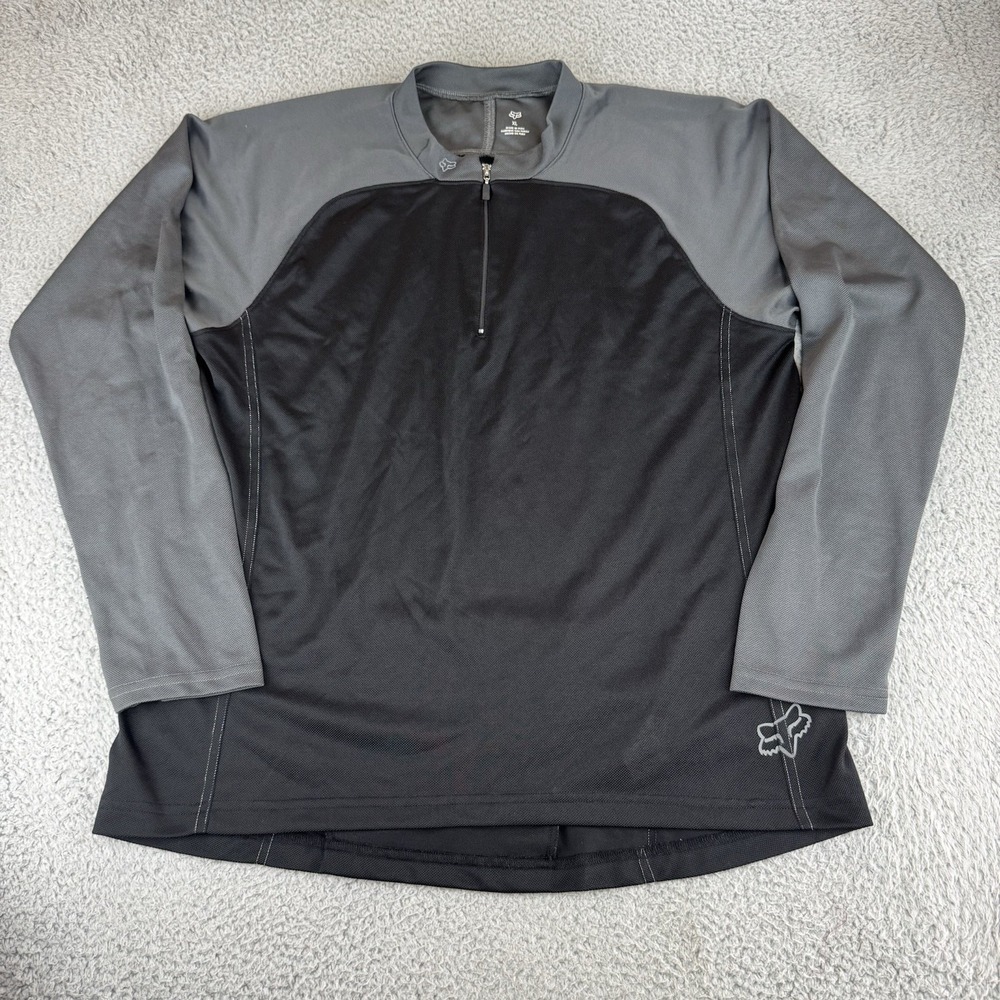 Vintage Fox Cycling Jersey Mens Xl Black Gray Long‎ Sleeve Full Zip Pockets y2k